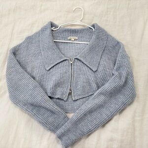 For Love And Lemons Sky Blue Ribbed Cardigan